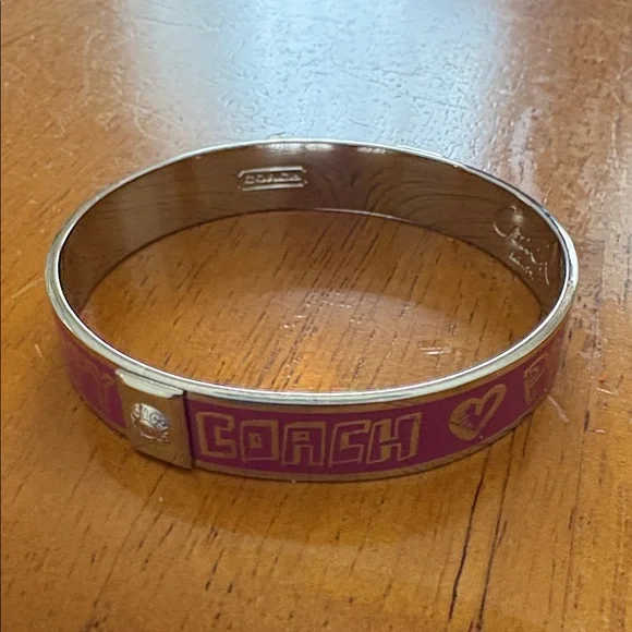 Coach Burgundy Enamel Logo Heart Bangle Bracelet - Picture 4 of 4